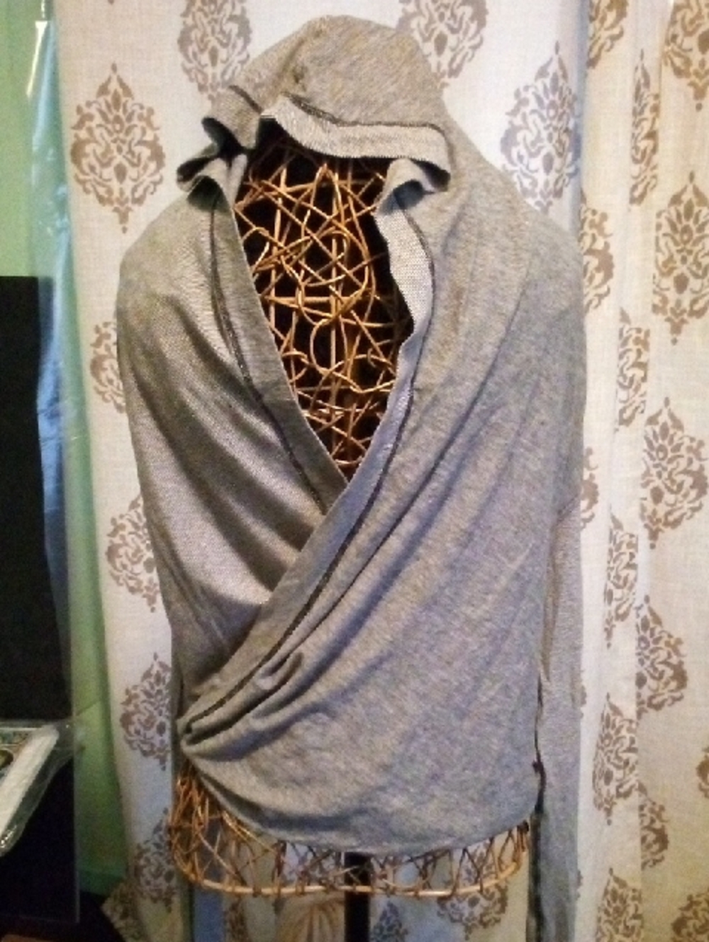 Soft Gray Hooded Wrap Top